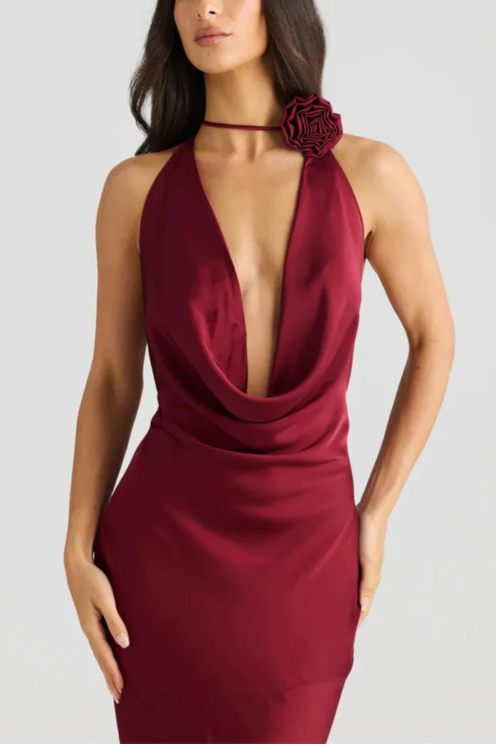 Tiana שמלת מקסי סאטן עם גב חשוף