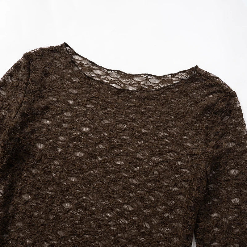 Saskia טופ תחרה שקוף עם שרוול ארוך