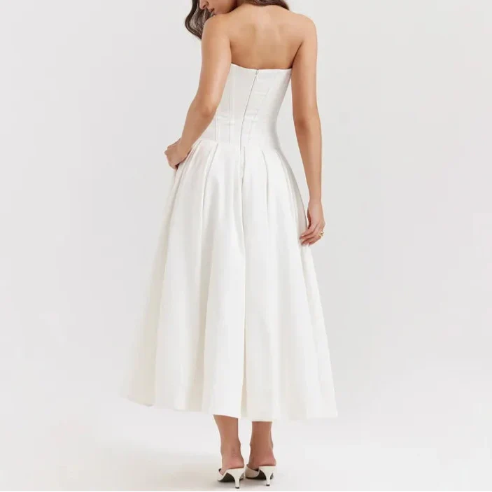 Jayden שמלת מקסי סטרפלס מחטבת אלגנטית