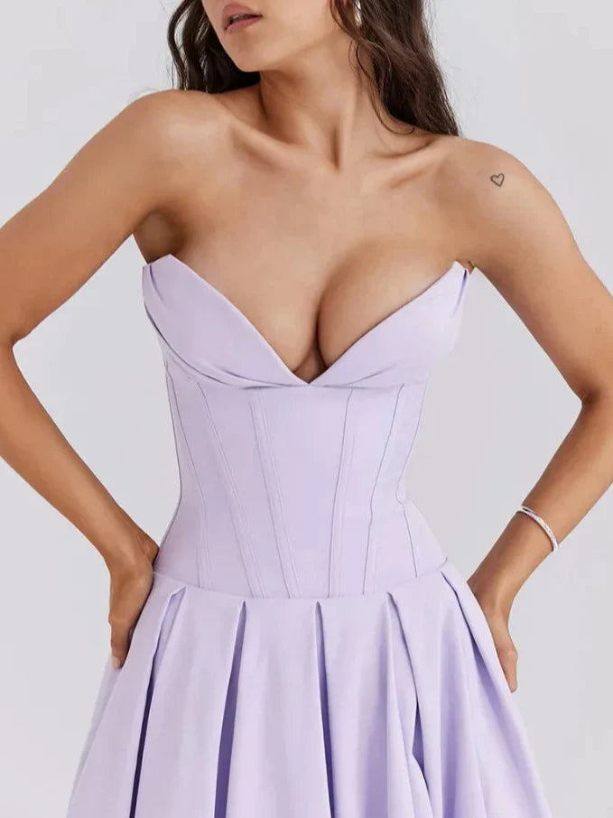 Jayden שמלת מקסי סטרפלס מחטבת אלגנטית