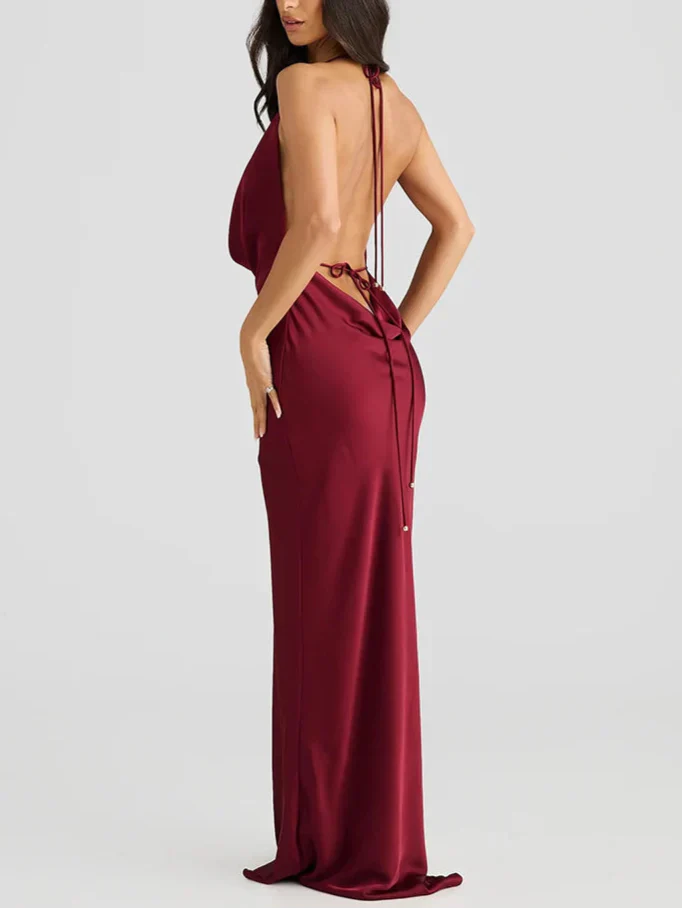 Tiana שמלת מקסי סאטן עם גב חשוף