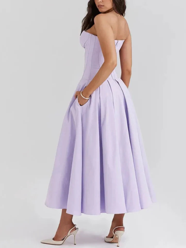 Jayden שמלת מקסי סטרפלס מחטבת אלגנטית