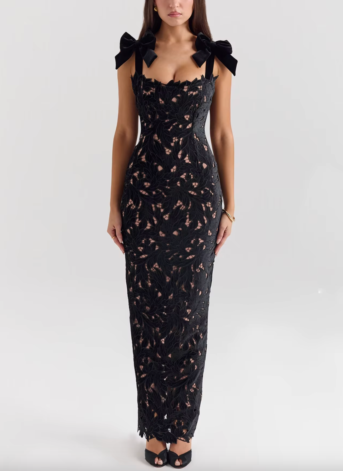 Enya שמלת מקסי תחרה אלגנטית