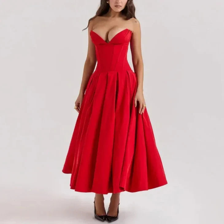 Jayden שמלת מקסי סטרפלס מחטבת אלגנטית